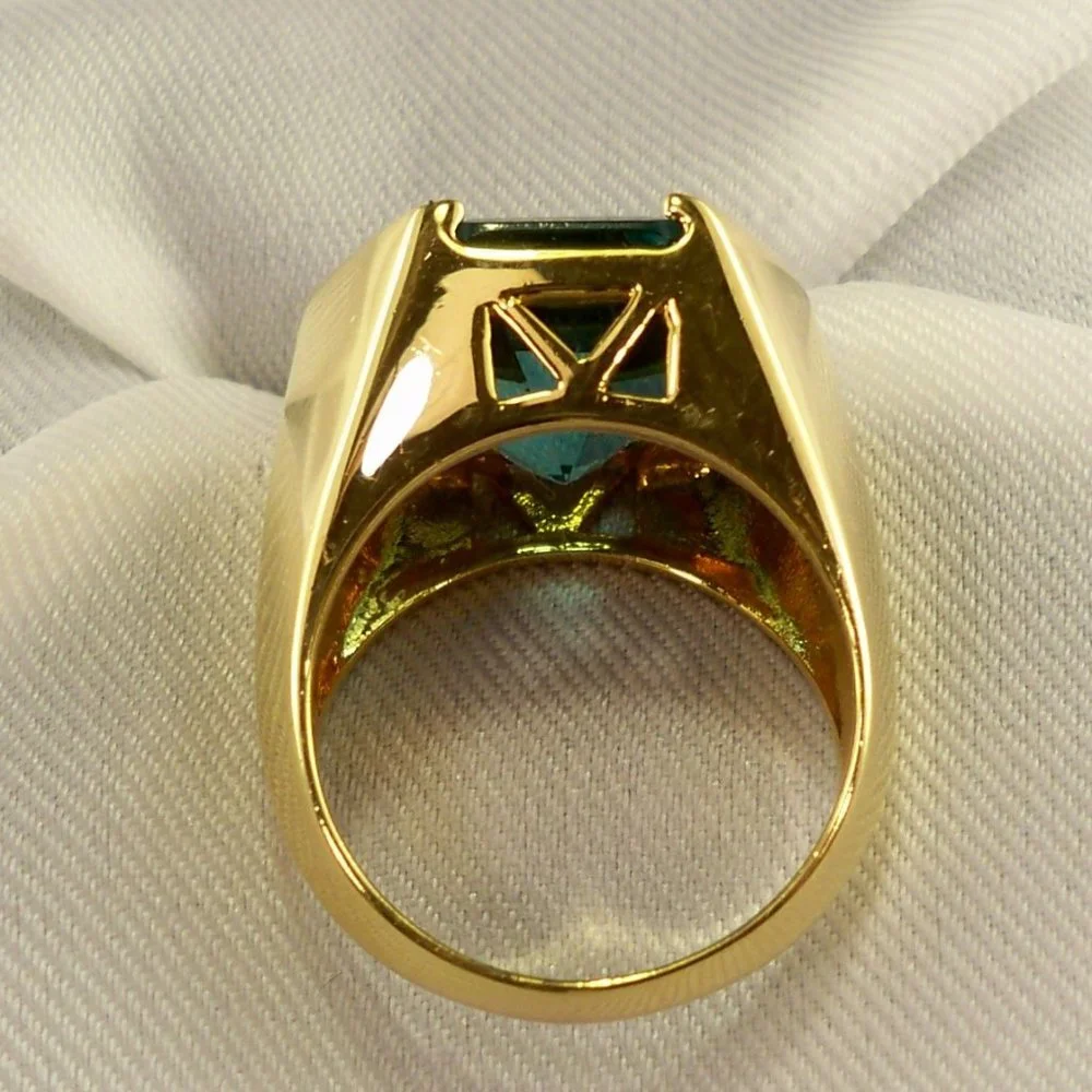 NEW Aquamarine Hexagon Cut Crystal Gold Ring